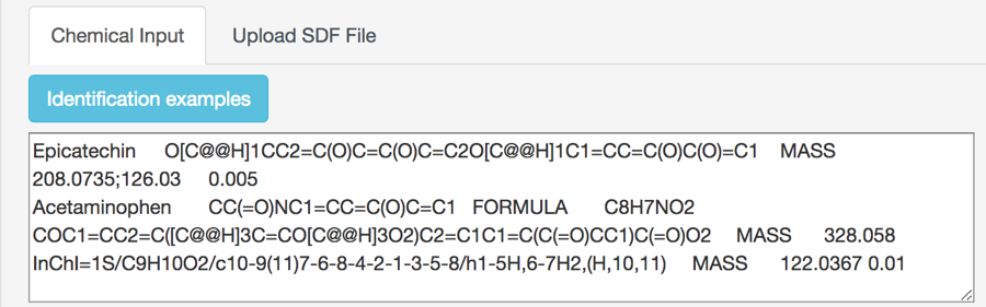 Fig. 1: Example of text input for a metabolite identification query.